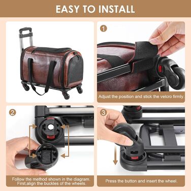 Сумка-переноска для тварин з екошкіри на колесах, для собак та котів до 6,8 кг, схвалена авіакомпаніями, для подорожей, кемпінгу та кав'ярень