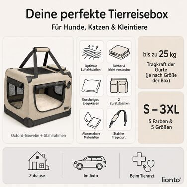 Переноска для собак та котів Lionto складна для подорожей та авто, 50x34x36 см, темно-синя. До 10 кг.