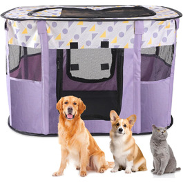 Складаний вольєр для цуценят та тварин, портативний вольєр для кошенят, цуценят, кроликів, L (Сірий) (Фіолетовий, 80*60*55 см)
