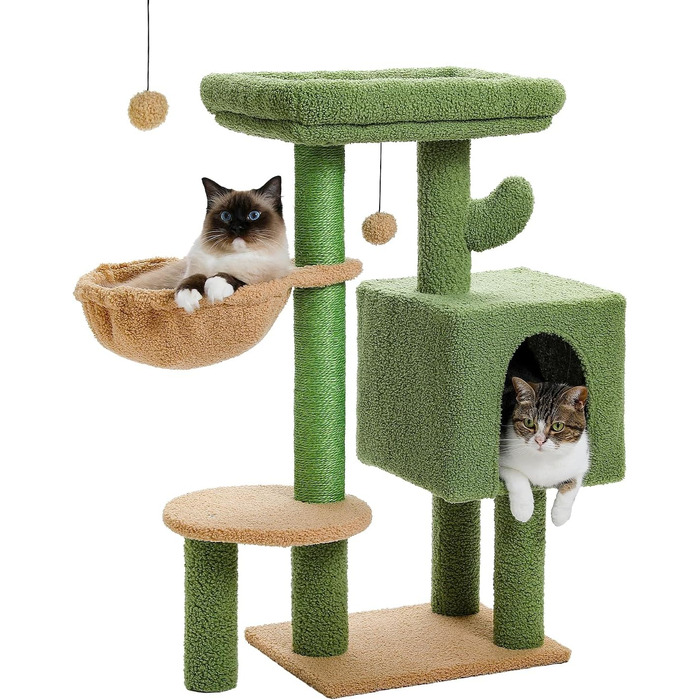 Котячий комплекс MUTTROS Cactus 90 см – м’який будиночок, ігровий стовпчик для котів, гамак, підвісна іграшка, кігтеточка для домашніх котів