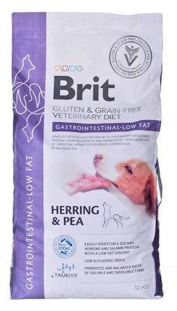 Сухий ветеринарний дієтичний корм Brit Veterinary Diet Gastrointestinal Low Fat з оселедцем, 12 кг