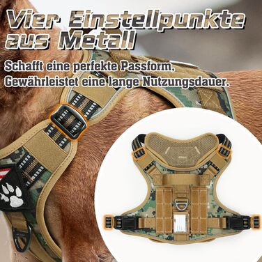 Нашийник для собак Rabbitgoo середнього розміру, анти-тяговильний, регульований з ручкою, міцний, з металевими пряжками, для піших прогулянок (M, L), камуфляжний, коричневий