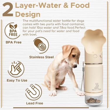 Портативна пляшка для води та корму для собак Beach Pup, 284 мл, нержавіюча сталь
