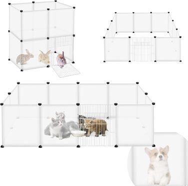 Клітка для кроликів та морських свинок ORHEYA з пластиковим огородженням та дверцятами, 145x75x48 см. DIY клітка для дрібних тварин, вольєр для тварин