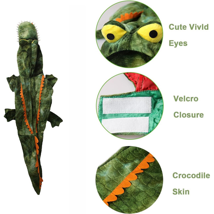 Костюм для собак на Halloween: крокодил-динозавр, теплий зимовий костюм-комбінезон, розмір L (8,2–18 кг), зелений