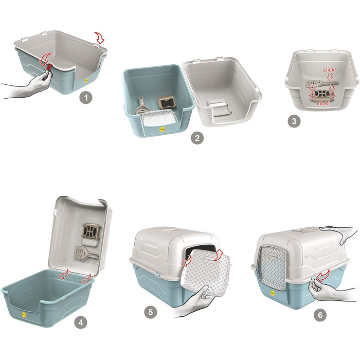 Туалет для котів Cat Centre з кришкою, лотком, дверцятами, совком та вугільним фільтром. Рожевий, 52x40x40 см / 55x40x40 см