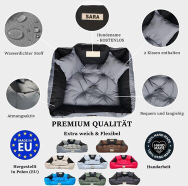 Крісло-ліжко для собак великих порід KING DOG, 100 x 75 см, водонепроникний матеріал, силіконовий наповнювач, темний сірий колір, з можливістю персоналізації (нанесення імені)