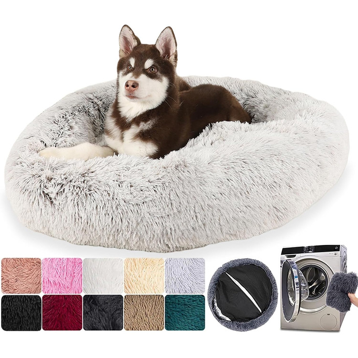 М'яке ліжко для собак та котів - миється та знімається, лежанка для домашніх тварин з блискавкою, неслизьке дно, для великих, середніх та маленьких собак (L:80 см, Сірий)
