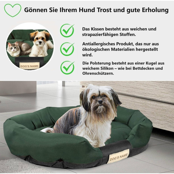 Гіркий собачий лежак для великих собак XL 115x95 см. Персоналізований з іменем собаки. Водонепроникна подушка для собак. Лежак для собак для дому (XXL 130 x 105 см, зелений)