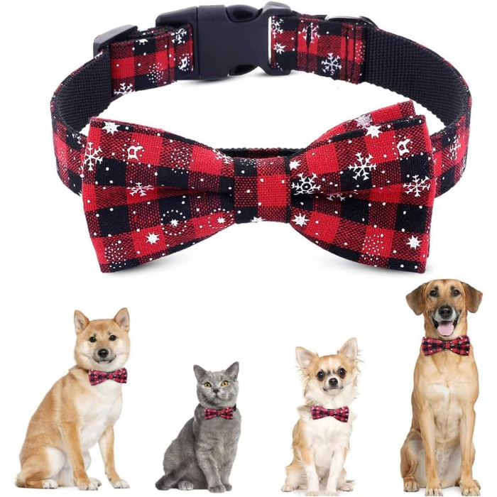 Нашийник для собак та котів на Новий рік з бантиком, регульований, прикрашений сніжинкою, розмір S