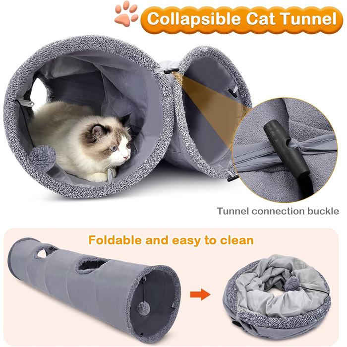 Туннель для котів ALLSOPETS - іграшка-тунель для кошенят, кроликів та інших дрібних тварин. Сірий колір.