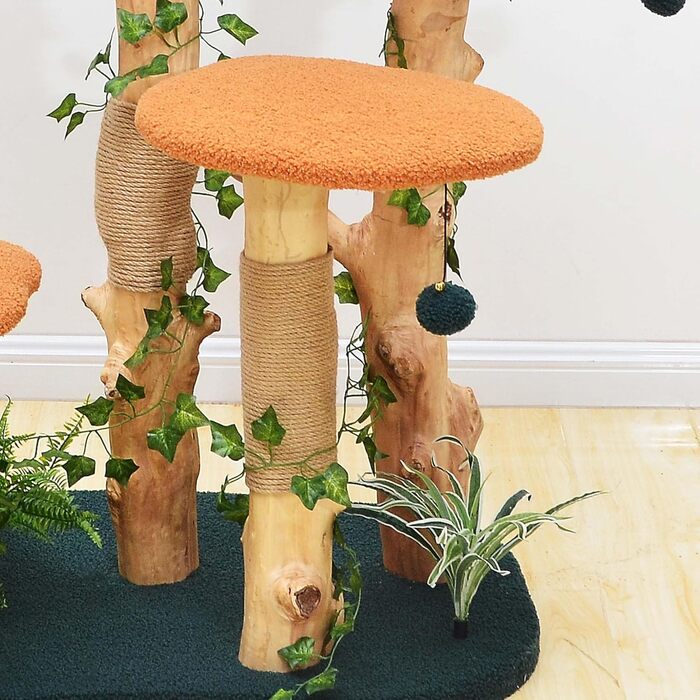 Котячий будиночок з подвір'ям та дряпалкою Fudajo 154 см, з м'яким хутром та деревом, з іграшками