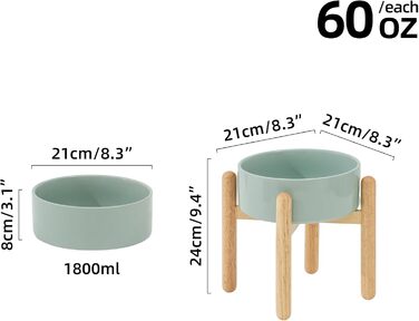 Керамічна годівниця для собак Havniva 21 см зі стійкою, великі породи, миска для їжі та води (1 шт., світло-зелена)
