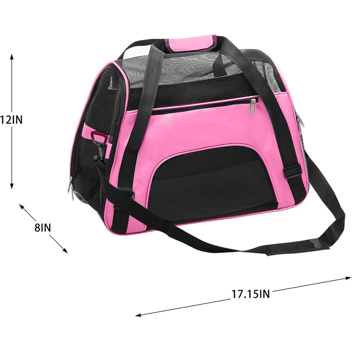 Транспортна сумка для собак та котів DONYER, рожева, з м'якою конструкцією та сіткою зверху та з боків, розмір 44 x 20 x 30 см
