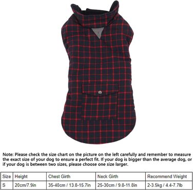 Зимовий теплий одяг для собак, вітрозахисний, в клітинку, для малих, середніх та великих собак, тепла флісова куртка для активностей на холоді (розмір S, S)