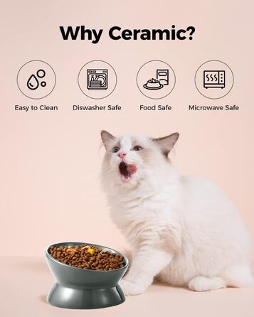 Підвищений годівниця для котів LoeJan, 142 мл, кераміка, анти-блювотна, для захисту хребта, підходить для котів, маленьких собак та кошенят, сірий колір, 1 шт.