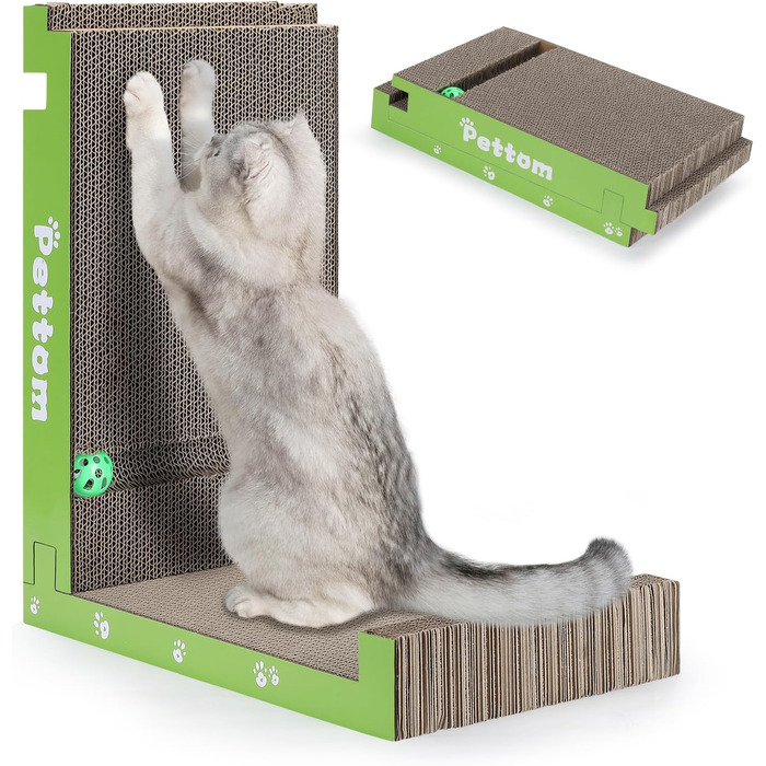 PETTOM Кігтеточка для котів з м'ячиком, з картонної коробки, 66*30 см, двостороння, 43*24*6 см