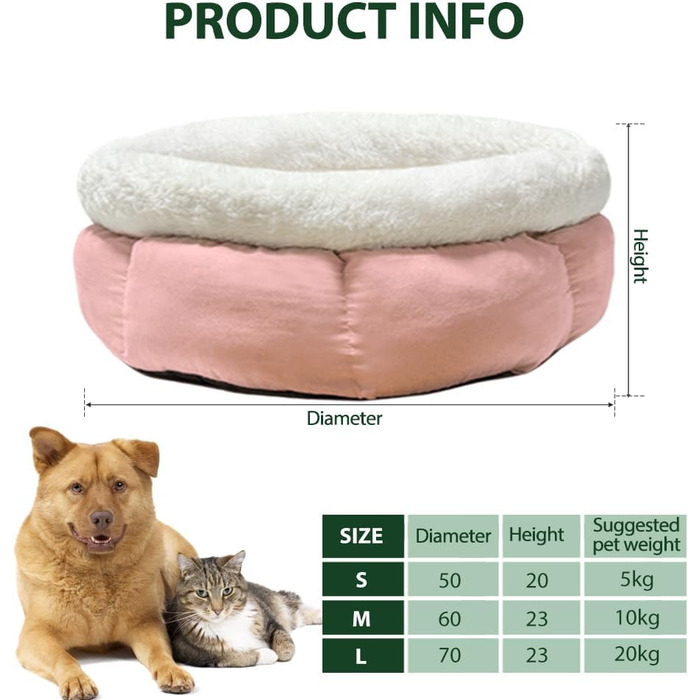 М'яке ліжко-лежанка для собак та котів, 50x50x20 см, світло-коричневий колір