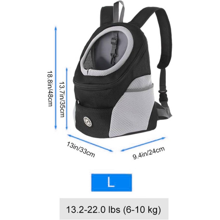 Рюкзак-переноска для собак і котів, чорний, до 10 кг, для подорожей та активного відпочинку