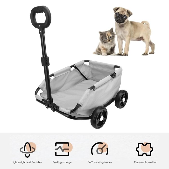 Дитяча коляска для собак, 4-колісна ручка, регульована коляска для малих та середніх собак, візок для джогінгу з собакою, коляска, водонепроникна з м'якою оббивкою сірого кольору
