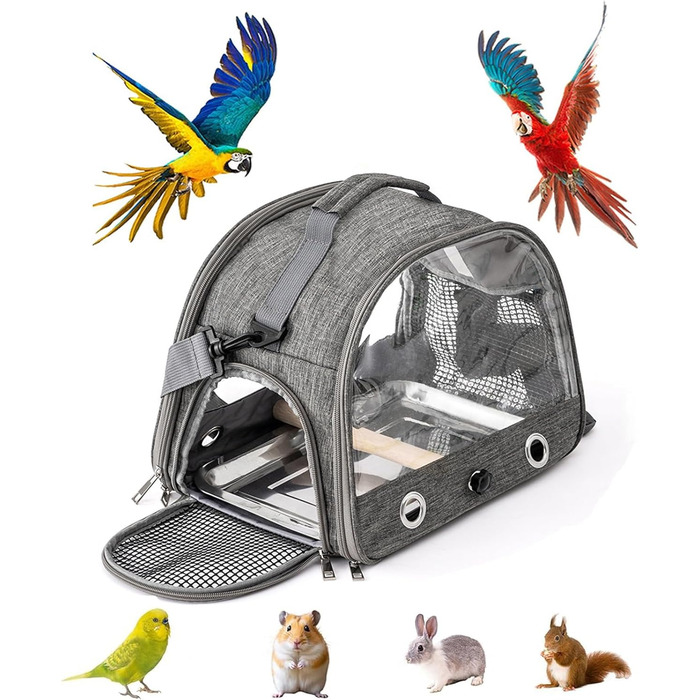 Переносна клітка для птахів Glenmi з підставкою та легкою для очищення підкладкою (сірий колір)