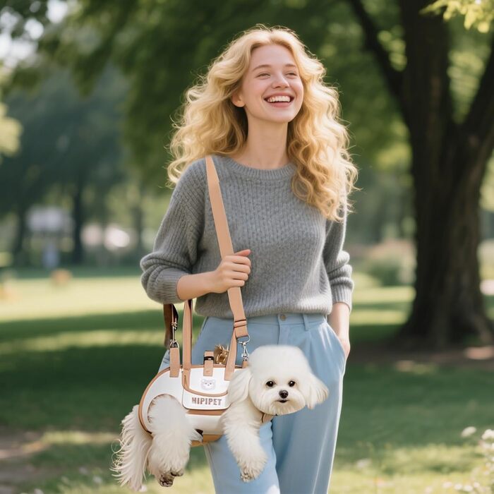 PETCUTE Сумка-переноска для собак 4-в-1, ручка-шофер для великих собак, дихаюча сумка-переноска на плечі для маленьких цуценят, сумка для тварин з ремінком на плечі, для прогулянок на вулиці Бежевий+Коричневий