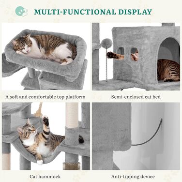 Котячий комплекс YITAHOME для великих котів з дряпалкою, будиночком та платформами, сірий, 157 см