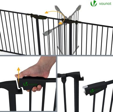 Захист для каміну Vounot - сітка металева, 5 елементів, з дверцятами, чорна 300x75 см (375 см у складеному стані)