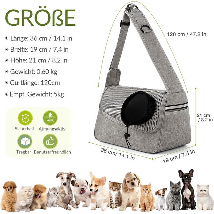 Сумка-переноска для собак та котів ALLSOPETS, сірого кольору, до 5 кг