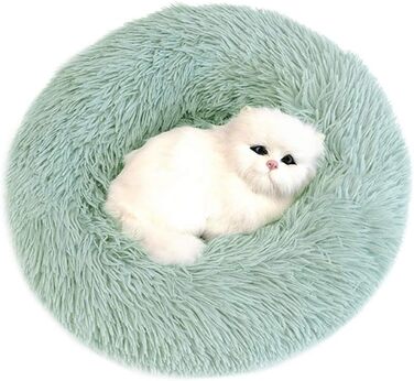 Кругле плюшеве ліжко для домашніх тварин Deluxe - ліжко-булочка для собак та котів, діаметр 50 см, колір фруктовий зелений