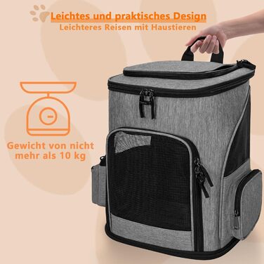 Рюкзак для собак OUUTMEE: переноска для маленьких собак, сірий, розкладне мережеве вікно, вантажопідйомність 10 кг