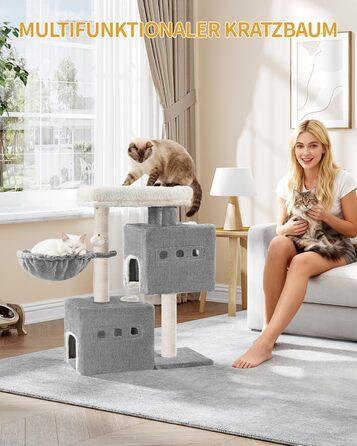 Дерево для кігтів Hzuaneri Kratzbaum 75 см, кігтеточка для котів з лежаком, будиночком, сизалевими стовпчиками та іграшками, сірий колір, MS07618LG