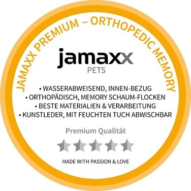 JAMAXX Преміум ортопедичний диван для собак XL з екошкіри, пам'ятна піна, високі борти, знімний чохол, коричневий, 110x80 см