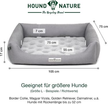 Ортопедичне екологічне ліжко для собак HOUND & NATURE Zürich L, світло-сіре, 105x75 см, велике, м'яке, двостороннє, для великих собак, знімний чохол, пране