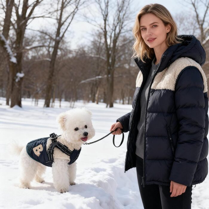 Зимовий одяг для собак – теплий куртка з підкладкою з флісу, отвором для шлейки, для маленьких та середніх собак, прогулянки на вулиці, піші прогулянки, зелено-білий колір