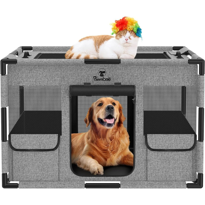 Pawaboo Вольєр для цуценят Extra Large, портативний, чорно-сірий, 91x61x61 см