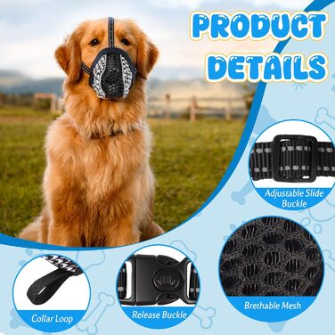 Нашийник-маска для собак, м'який, дихаючий, сітчастий матеріал, регульований, для малих, середніх та великих собак, запобігає гавкоту, їжі та кусанню, 2 шт. Чорний/Білий S