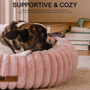 Кругле лежанка для собак MEWOOFUN - м'яке, плюшеве ліжко для маленьких собак та цуценят, рожевого кольору, 76x76x20 см