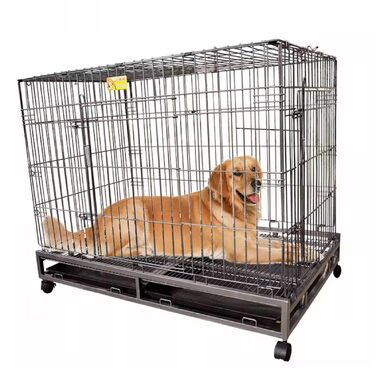 Клітка для собак великих порід, переноска для собак, дорожній вольєр з колесами та 2 дверцятами, велика переноска для тварин, металева клітка для собак