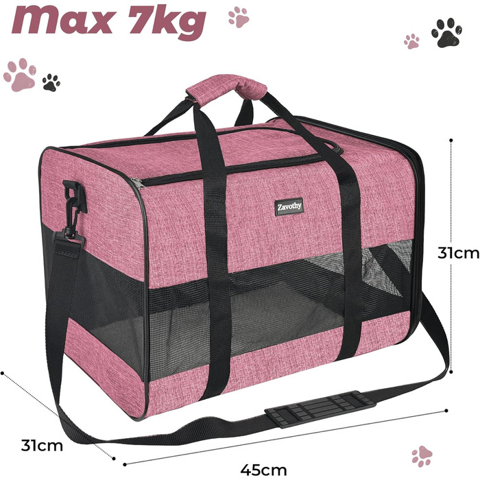 Транспортна сумка для котів та собак, дихаюча та складна, з регульованим плечовим ременем, знімний плюшевий килимок (Рожева, L)