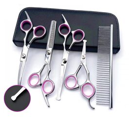 Набір професійних ножиць для грумінгу собак SIQI - для вирівнювання, прямі, вигнуті ножиці та гребінець для довгого та короткого волосся