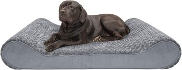 Крісло-лежанка для собак великих порід Furhaven з піною з пам'яті, знімний та пральний чохол, до 81,6 кг, ультра-м'яке штучне хутро та велюр, контурна матрацна поверхня, сірий колір, розмір XXXL (147 x 107 x 23 см)