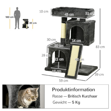 PawHut Sisal Cat Tree до 30 кг Cat Tree з кігтеточкою Sisal Column Плюшевий темно-сірий для активних кішок