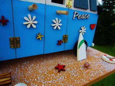 Декоративний дерев'яний шпаківня-будиночок для птахів Nistkasten Camper, ручна робота, підвісний, для синиць, горобців, яскравий дизайн, для саду, тераси, балкона, вольєра