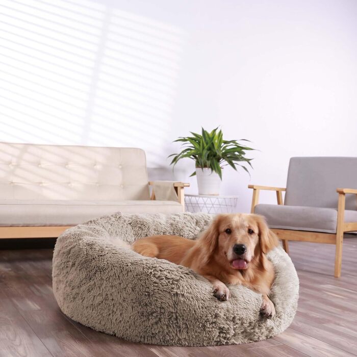 Лежак для великих собак HACHIKITTY Calming Donut, XL 91,4 см, заспокійливий плюшевий круглий диван для домашніх тварин