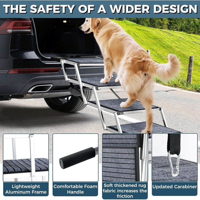 Східці для собак великих порід, широкі, 4 сходинки, складана пандус для собак (сіро-чорний, широкі, з килимом, 2)