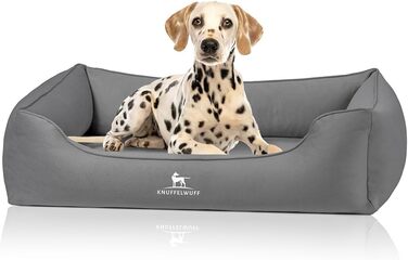 Ортопедичне ліжко для собак Knuffelwuff Oliver, M-L, темно-сірий | Зносостійке велюрове покриття | Memory Foam | Водовідштовхувальне, прання | Для суглобів, міцне для собак маленьких та великих порід, 85 x 63 x 23 см