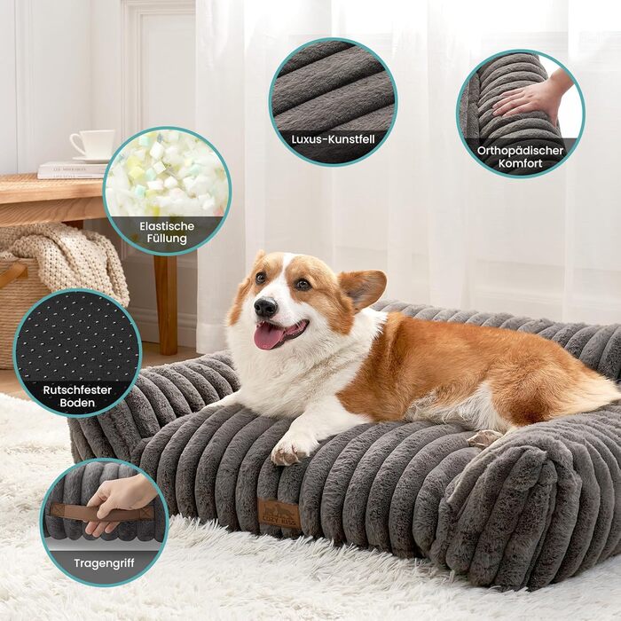 М'яке ліжко для котів COZY KISS, 65x44x30 см (Сірий) - для великих котів та маленьких собак, з антиковзаючою основою