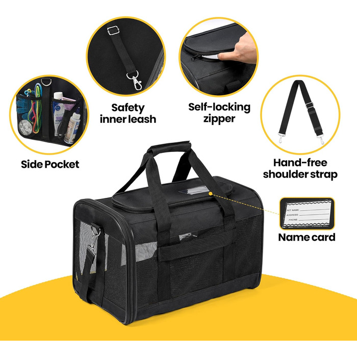 Транспортна переноска для котів та цуценят Conlun - чорна, складна, до 7 кг