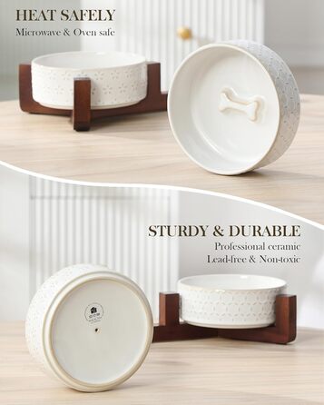 Миска для собак Malacasa з підставкою з горіхового дерева, 450 мл, подвійна миска для собак та котів, для корму та води, неслизька підставка, візерунок у вигляді п'ятипелюсткового клеверу та соти, 450 мл * 2